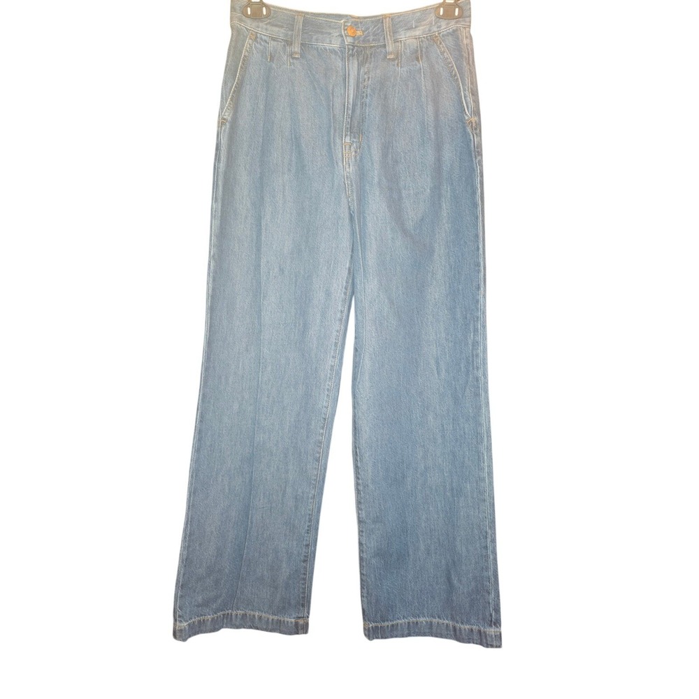Madewell Baggy Straight Jeans Medium Wash Blue Pleated High Rise Denim NL203 27
